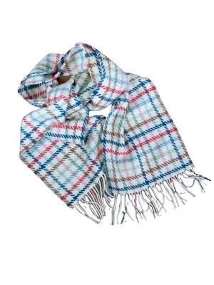 AMICALE Wool / Cashmere Plaid Fringed Edges Colorful Neck Scarf - Image 1 of 4