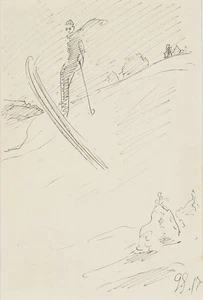 G. GELBKE (1882-1947), Postkarte mit Skifahrer,  1917, Feder Expressionismus Spo - Bild 1 von 4