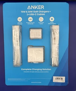 Anker 70W/30W Wall Charger Bundle Foldable Plugs 2 6ft USB C-C Cables - Picture 1 of 3