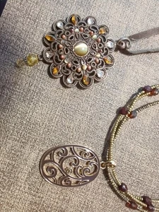 Vintage Statement Necklaces 16" Brown Taupe Bronze Gold Color Beads Includes Two - Picture 1 of 15