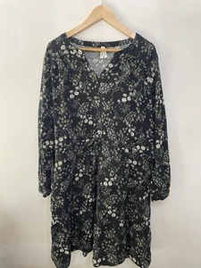 Pact Organic Cafe Crepe Stufenkleid schwarz Blumen Langarm Boho Damen XXXL - Bild 1 von 11