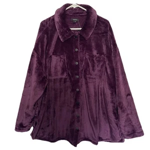 Torrid Cozy Fur Snap Front Shacket Donna Taglia 3X 22-24 Viola Shacket NUOVO - Foto 1 di 7