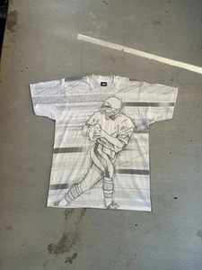 Vintage 90s Screen Stars Football All Over Print Grey White Shirt Size Large - Picture 1 of 4