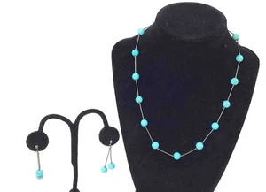 Sleeping Beauty Turquoise Beaded Necklace & Drop Earrings & 925 Sterling Silver - Picture 1 of 6
