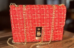 Crossbody Handbag Burgandy Gold Accents 3 Compartment Interior 8x3x5.5” NEW - Picture 1 of 16