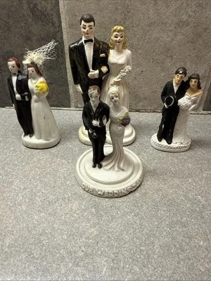 Vintage Lot Of 4 6  20’s-40’s DECO  Porcelain Wedding Cake Topper Top Hat Tuxedo - Image 1 of 4