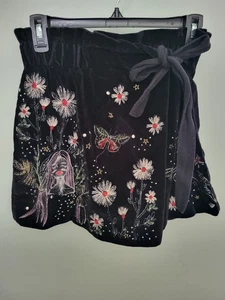 Zara donna taglia XS pantaloncino corto ricamato nero velluto viso stravagante - Foto 1 di 14