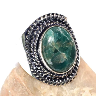Anillo de apatita azul enchapado en plata 925 hecho a mano joyería tamaño EE. UU. 8 GW Foto 1 de 3