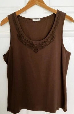 Harold's Dark Brown Embroidered Sleeveless Top – Sz L - Image 1 of 3