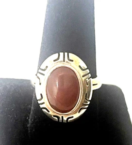 Vintage CII Ring Red Carnelian Cabochon 925 Sterling Silver Mexico Sz 10 - Picture 1 of 9