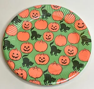 Vtg Halloween PAPER Plates Black Cats Pumpkins GARLAND 8ct Snack Size 7” Sealed - Picture 1 of 3