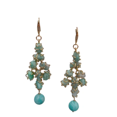 Natural Green Amazonite Earrings Gold Plated Hook Earrings For Women Gift - Image 1 of 4