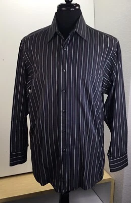 Button Up Shirt Men's Geoffrey Beene Size 16 Long Sleeve Striped Pre-owned - Image 1 of 4