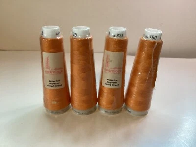 Mettler Metrosene Swiss Superfine Polyester Thread Cone Lot of 4 ORANGE 829 - Image 1 of 4