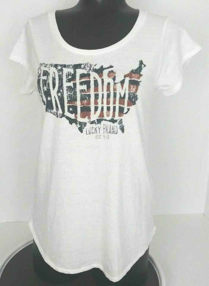 Lucky Brand Women's Graphic Tee Lucky White Freedom America Patriotic Shirt L - Image 1 of 1