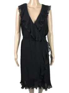 Vestido LIZ JORDON con Volantes Asimétrico Negro Envolvente Hasta la Rodilla Sin Mangas Talla M - Imagen 1 de 11