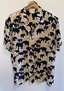 VTG 90'S ESCADA MARAGRETHA LEY Black Tan Elephant Print Silk Blouse Size 40 - Picture 1 of 6