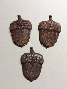 Set/12 Primitive Rusty Tin ACORN NUT Cutouts 2" Halloween Ornaments Fall Shapes - Picture 1 of 3