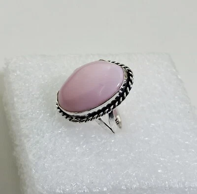 Anillo de joyería hecho a mano con piedras preciosas de ópalo rosa con forma de lujo tamaño 7,8 pulgadas Foto 1 de 4