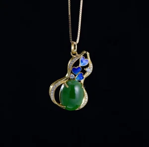 B08 Anhänger romantisch vergoldetes Silber 925 grüner Jaspis Herz Cloisonne - Bild 1 von 8