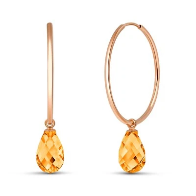 14K. SOLID GOLD HOOP EARRINGS WITH NATURAL CITRINES - Image 1 of 4