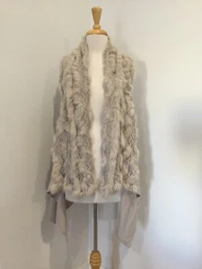 BRAVE & TRUE Beige Rabbit FUR Wool Blend Knit Waterfall VEST One Size *EUC* - Picture 1 of 11