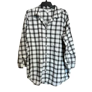 Garnet Hill Top Women 16 Multicolor Plaid Button Up Shirt Collared Cotton Blouse - Picture 1 of 9