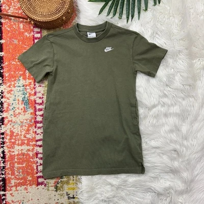 Nike Olive Green Logo Short Sleeve T-Shirt Dress Sporty Athleisure Girls XS - Image 1 of 4