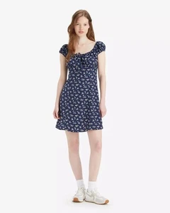Levi's Clementine Floral Mini Dress Navy Cap Sleeve - Size L NWT Summer - Picture 1 of 2