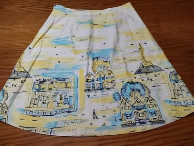 Falda Valerie Stevens línea A hasta la rodilla cremallera lateral paisaje urbano talla 12 Foto 1 de 4