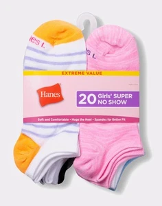 Hanes Girls' Super No Show Socks 20-Pack - Picture 1 of 5