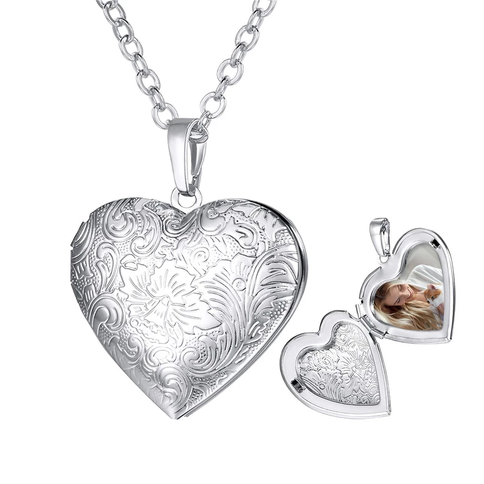 Collar Medallón Corazón Grano Flor Que Sostiene Imagen/Urna Cenizas Platino... Foto 1 de 4