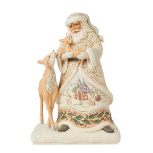Jim Shore Heartwood Creek White Woodland - Santa Holding Fawn - Picture 1 of 4