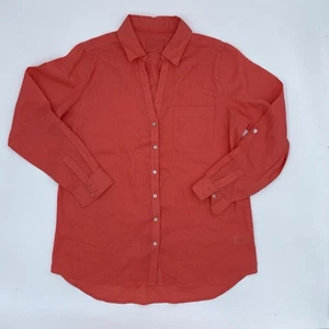 Blusa Top de Lino Sigrid Olsen Abotonada Coral Naranja Manga Larga L Playa - Imagen 1 de 7