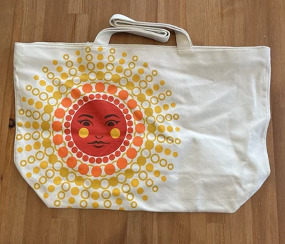 Сумка-тоут Bath & Body Works большая с принтом Celestial Sun холщовая с внутренними недостатками Y2K - Изображение 1 из 4