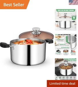 8QT Heavy-Duty Tri-Ply Stock Pot with Glass Lid - Ideal for Healthy Coworking - Picture 1 of 9