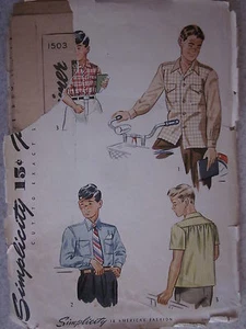1503 VINTAGE Simplicity Sewing Pattern & 2049  Boys Button-Front Shirt 4-16 - Picture 1 of 1