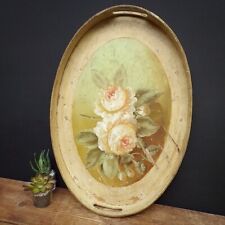 Decorative Tray Wood Wall Art Hanging Vintage Antique Floral Flowers Roses Used