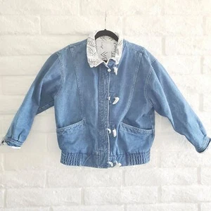Vintage Denim Bomber Jacket Lined 1980's Womens Coats Retro Jean Jacket SZ M/L - Picture 1 of 10