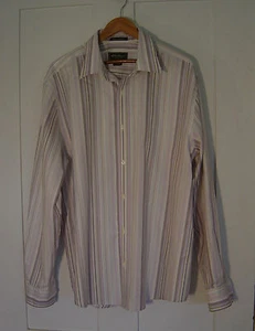 ABITO UOMO EDDIE BAUER A RIGHE LAVANDA,ABBRONZATURA,BLU E GRIGIO CAMICIA TAGLIA X LARGE - Foto 1 di 7