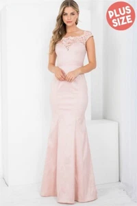 Womens Plus Size Blush Pink Jaquard Lace Gown 3XL Maxi Dress Mermaid Cut - Picture 1 of 3