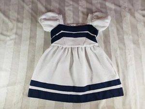 Janie & Jack Resort Dress Quilted White Navy Blue Grosgain Ribbon Stripe Girls 4 - Picture 1 of 12