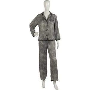 Damen Satin Stil Pyjama Langarm Knopfleiste Oberteil volle Länge Unterteil Large - Bild 1 von 2