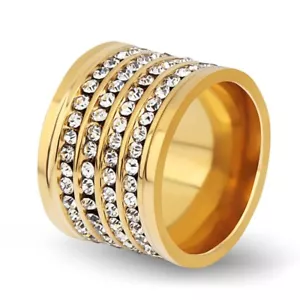 Fede Nuziale Donna Argento/Oro Quattro Fie Zirconi Bianchi Fascia Acciaio Inox Misura 6-11 - Foto 1 di 8