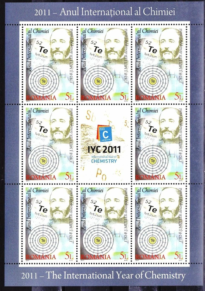 Mint stamp miniatur sheet The International Year of Chimistry 2011 Romania avdpz - Image 1 of 1