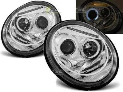 Paire de feux phares VW New Beetle 98-05 angel eyes chrome - Immagine 1 di 2