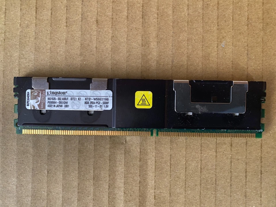 KINGSTON 8GB 2RX4 PC2-5300F KTD-WS667/16G K2 SERVER MEMORY C3-10(22) - Image 1 of 3
