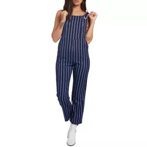 VOLCOM STONE ROW Future Me Blue Striped Overall Jumpsuit Size S RARE Showroom - Picture 1 of 23