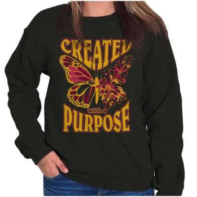 Sudadera Pullover Motivation Created With A Purpose Butterfly para mujer cuello redondo Foto 1 de 4