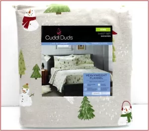 Cuddl Duds Heavy Weight Cotton FLANNEL Sheet Set -Snowmen Pine Trees KING❤️NEW❤️ - Picture 1 of 6